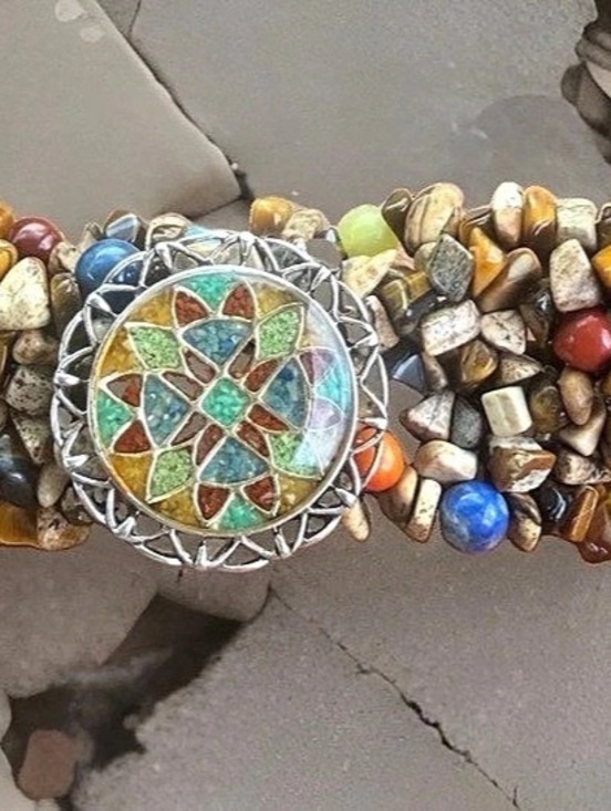 Carolyn Pollack Jewelry - Carolyn Pollack Relios Sterling Inlay Medallion Multi-Stone Stretch Bracelet-